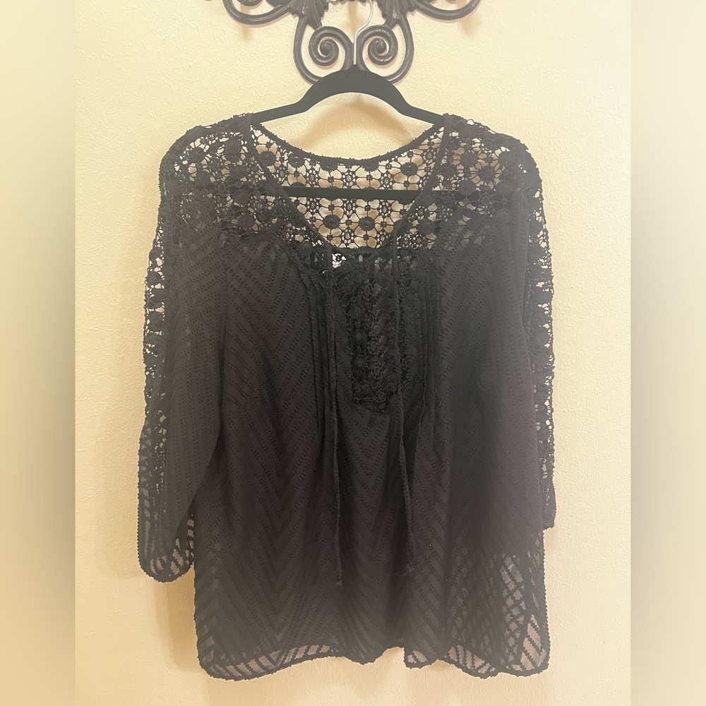 Bila Black Crochet Lace Peasant Tunic